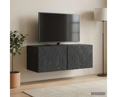 TV staliukas Sieninė TV spintelė 98 x 31 cm Juoda Apdirbta mediena