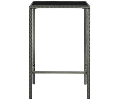 Sodo baro stalas, pilkas, 70x70x110cm, poliratanas ir stiklas
