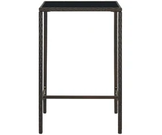 Sodo baro stalas, rudas, 70x70x110cm, poliratanas ir stiklas