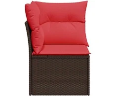 Sodo kampinė sofa su pagalvėlėmis, ruda, polirotangas