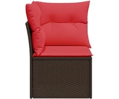 Sodo kampinė sofa su pagalvėlėmis, ruda, polirotangas