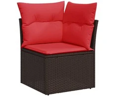 Sodo kampinė sofa su pagalvėlėmis, ruda, polirotangas