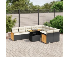 Lauko baldų komplektas Sodo komplektas su pagalvėlėmis, 10 dalių, juodas, poliratanas