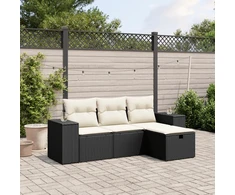 Lauko baldų komplektas Sodo komplektas su pagalvėlėmis, 4 dalių, juodas, poliratanas