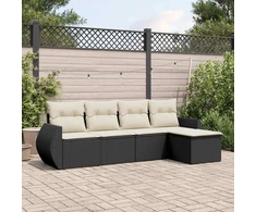 Lauko baldų komplektas Sodo komplektas su pagalvėlėmis, 5 dalių, juodas, poliratanas