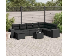 Sofa Sodo komplektas su pagalvėlėmis, 9 dalių, juodas, poliratanas