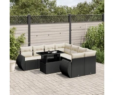Lauko baldų komplektas Sodo komplektas su pagalvėlėmis, 9 dalių, juodas, poliratanas