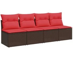 Sodo sofa su pagalvėlėmis, 4 sėdimos vietos, ruda, polirotangas