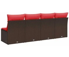 Sodo sofa su pagalvėlėmis, 4 sėdimos vietos, ruda, polirotangas