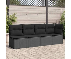 Keturvietė sodo sofa su pagalvėlėmis, juoda, poliratanas