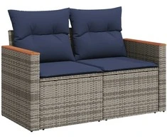Sodo sofa su pagalvėlėmis, dvivietė, pilka, polirotangas
