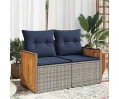 Sodo sofa su pagalvėlėmis, dvivietė, pilka, polirotangas