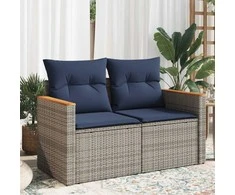 Sodo sofa su pagalvėlėmis, dvivietė, pilka, polirotangas