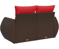 Sodo sofa su pagalvėlėmis, dvivietė, ruda, polirotangas