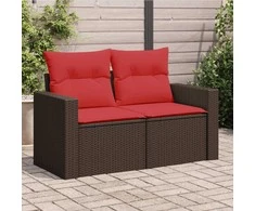 Sodo sofa su pagalvėlėmis, dvivietė, ruda, polirotangas