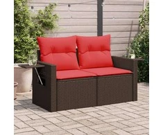 Sodo sofa su pagalvėlėmis, dvivietė, ruda, polirotangas