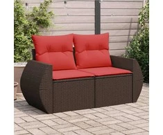 Sodo sofa su pagalvėlėmis, dvivietė, ruda, polirotangas