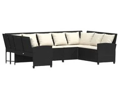 Sodo sofa su pagalvėlėmis, juodos spalvos, poliratanas