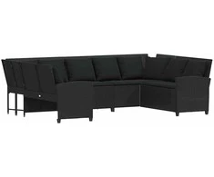 Sodo sofa su pagalvėlėmis, juodos spalvos, poliratanas