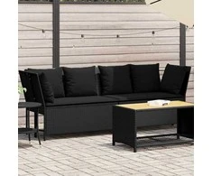 Sodo sofa su pagalvėlėmis, juodos spalvos, poliratanas