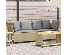 sodo sofa su pagalvėlėmis, smėlio, poliratanas