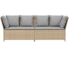 sodo sofa su pagalvėlėmis, smėlio, poliratanas