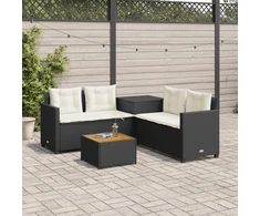 Sodo sofa su stalu/pagalvėlėmis, juoda, poliratanas, L formos