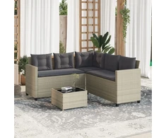 Sodo sofa su stalu/pagalvėlėmis, pilka, poliratanas, L formos