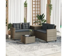 Sodo sofa su stalu/pagalvėlėmis, pilka, poliratanas, L formos