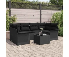 Sodo Sofų Rinkinys 7 pcs 6-Seater Juoda poliratanas