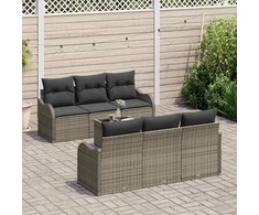 Sodo Sofų Rinkinys 7 pcs Pilka Poli Ratanas, Plienas ir Stiklas