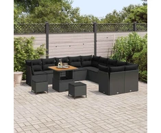Sodo Sofų Rinkinys su pagalve 13 pcs Juoda poliratanas