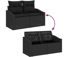 Sodo Sofų Rinkinys su pagalve 7 pcs Juoda poliratanas