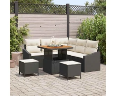 Sodo Sofų Rinkinys su pagalve 8 pcs Juoda Poli ratanas