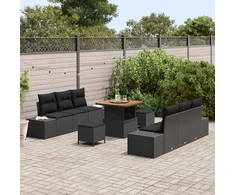 Sodo Sofų Rinkinys su pagalve 9 pcs Juoda Poli ratanas