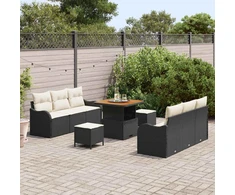 Sodo Sofų Rinkinys su pagalve 9 pcs Juoda ir kreminė