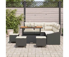 Sodo Sofų Rinkinys su pagalve 9 pcs Juoda Poli ratanas