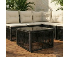 Sodo stalas Juoda 55 x 55 x 37 cm PE Rattan ir Stiklas