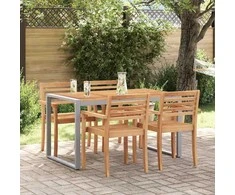 Sodo stalas Pilka 140 x 80 x 75 cm Kietos akacijos mediena