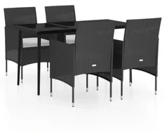 Lauko baldų komplektas Sodo valgomojo komplektas su pagalvėlėmis, 5 dalių, juodas