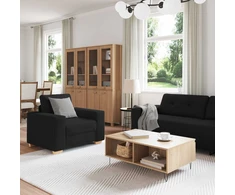 Sofa 3 vnt. Juoda Lino mišinio audinys
