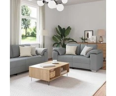 Sofa 3 pcs Šviesiai pilka 219 x 80 x 82 cm Lino mišinio audinys