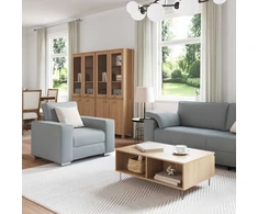 Sofa 3 vnt. Šviesiai pilka Lino mišinio audinys