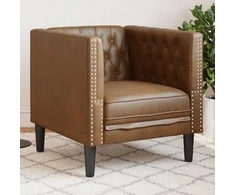 Sofa Chesterfield krėslas, rudos spalvos, dirbtinė versta oda