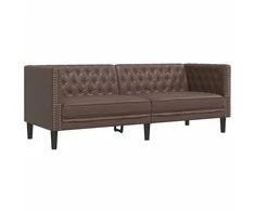 Sofa Chesterfield sofų komplektas, 2 dalių, rudas, dirbtinė oda