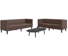 Sofa Chesterfield sofų komplektas, 2 dalių, rudas, dirbtinė oda