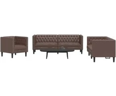 Sofa Chesterfield sofų komplektas, 3 dalių, rudas, dirbtinė oda