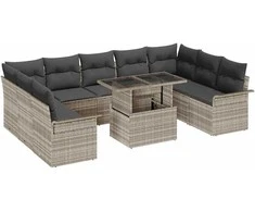 Sodo Sofų Rinkinys 10 pcs Šviesiai pilka Poli ratanas