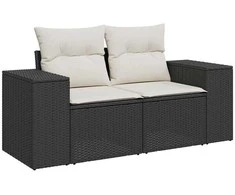 Sodo Sofų Rinkinys 11 pcs Juoda ir kreminė poliratanas