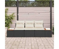 Sodo Sofų Rinkinys 3 pcs Juoda ir kreminė Poli ratanas